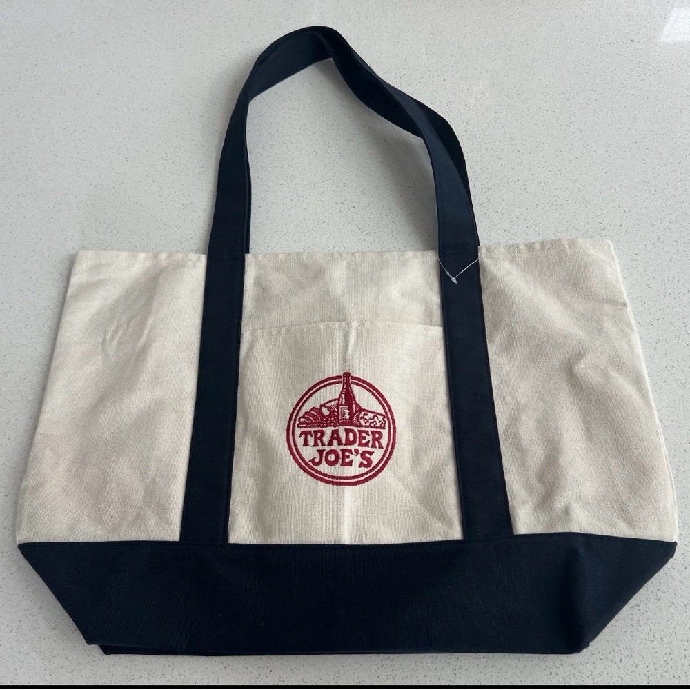 Trader Joe's Cream and Black Tote Bag